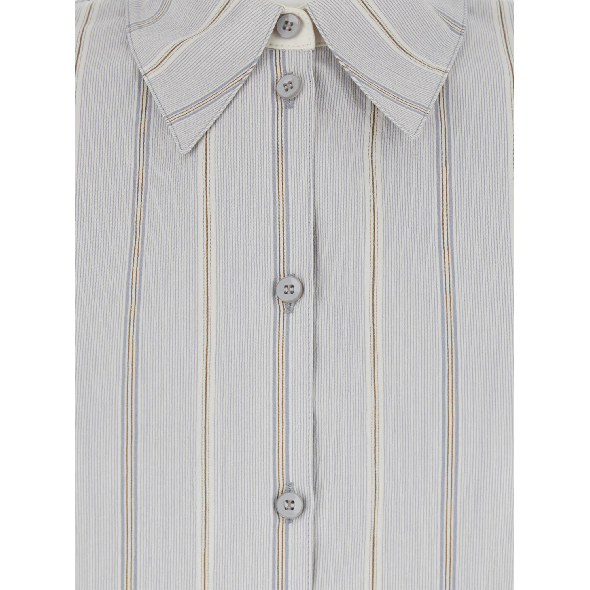 Blue Shirt with Classic Collar and All-Over Striped Motif in Cotton Woman