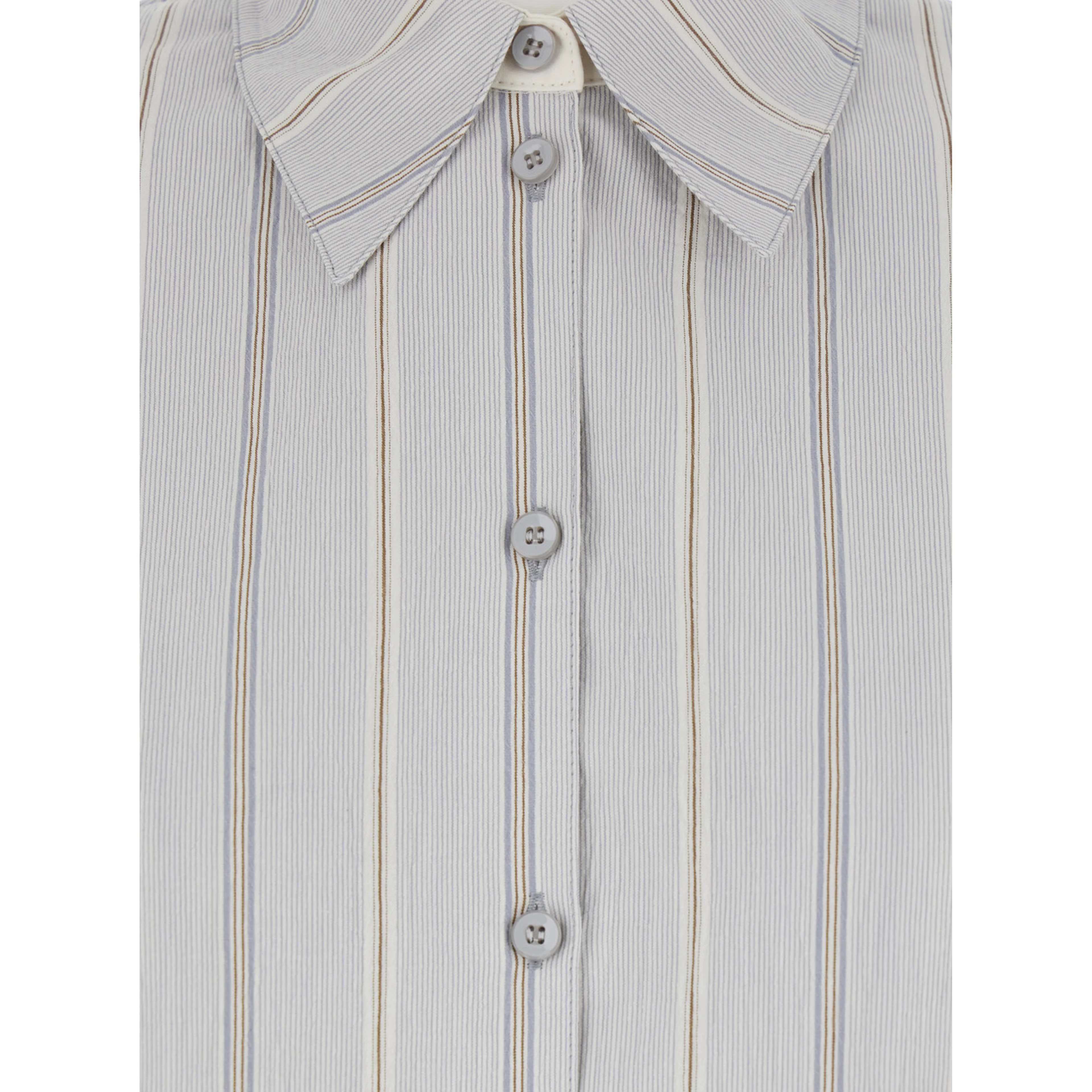 Blue Shirt with Classic Collar and All-Over Striped Motif in Cotton Woman