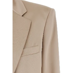 Guia Beige Single-Breasted Jacket with Notched Revers and Shoulder Pads in Wool Blend Stretch Woman