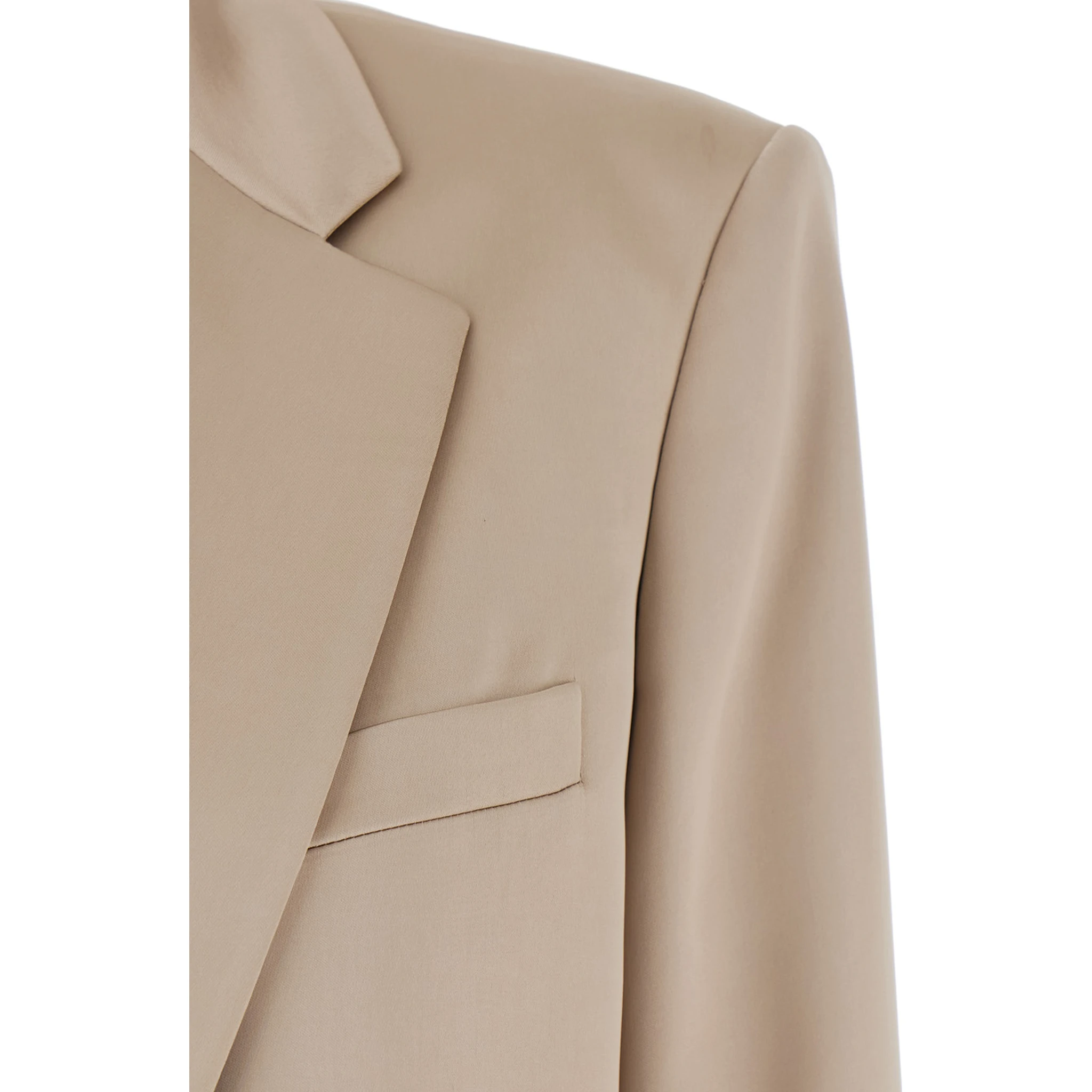 Guia Beige Single-Breasted Jacket with Notched Revers and Shoulder Pads in Wool Blend Stretch Woman