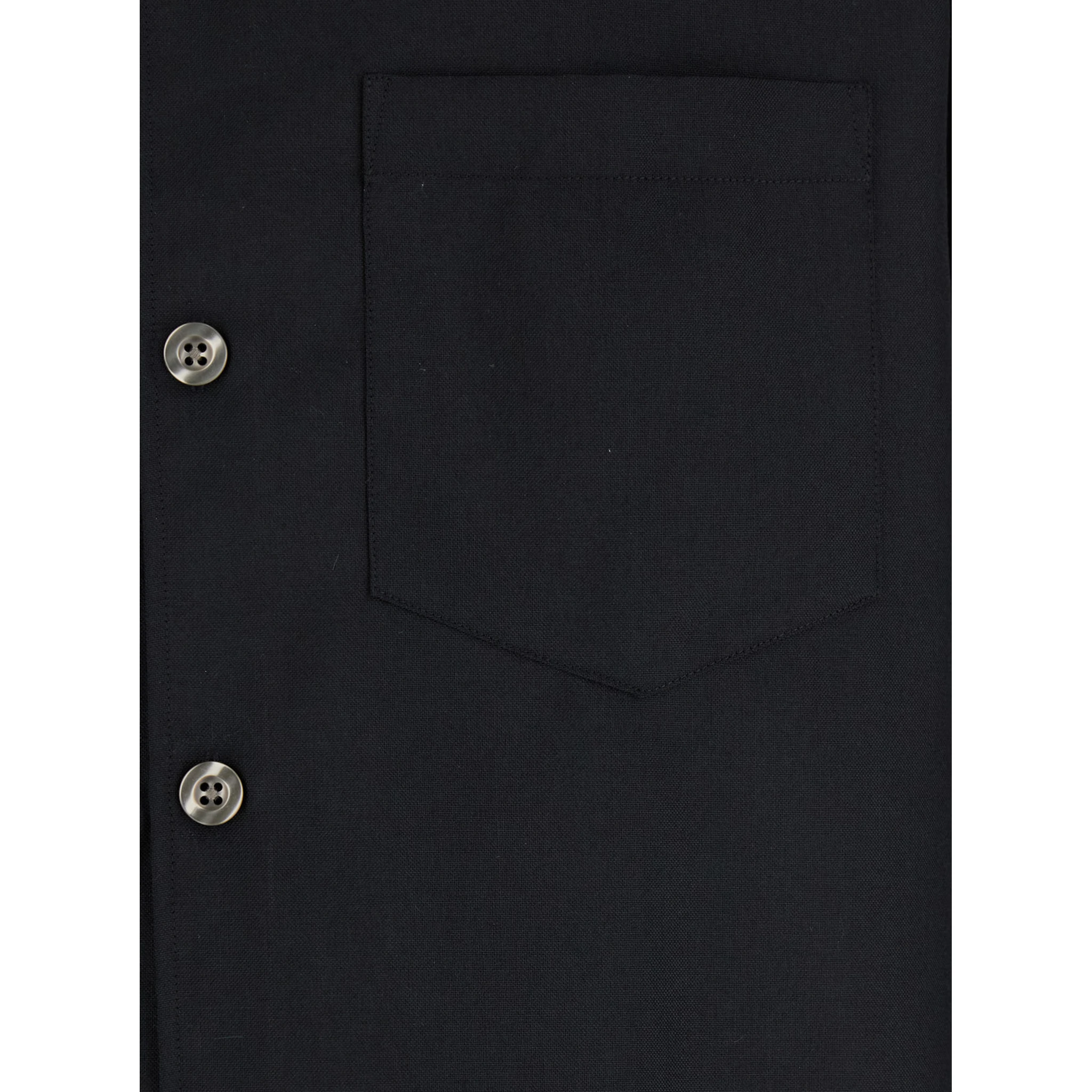 Black Shirt with Classic Collar in Virgin Wool Blend Man