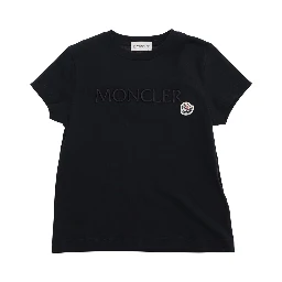 Black Crewneck T-Shirt with Logo Lettering Embroidery on the Front and Logo Patch on the Front in Cotton Girl