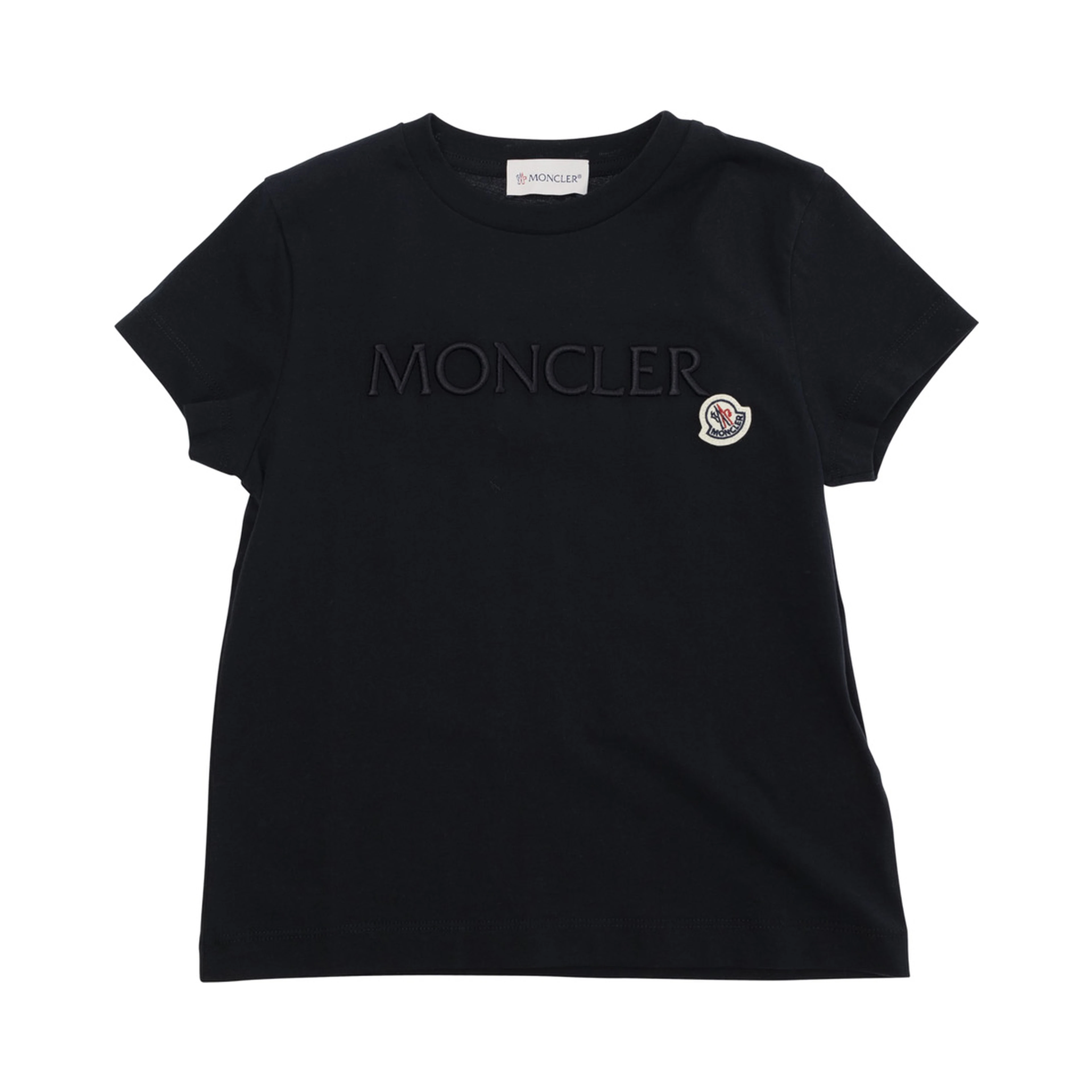 Black Crewneck T-Shirt with Logo Lettering Embroidery on the Front and Logo Patch on the Front in Cotton Girl