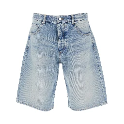 Light Blue Five-Pocket Bermuda Shorts with Logo Patch on the Back in Denim Man