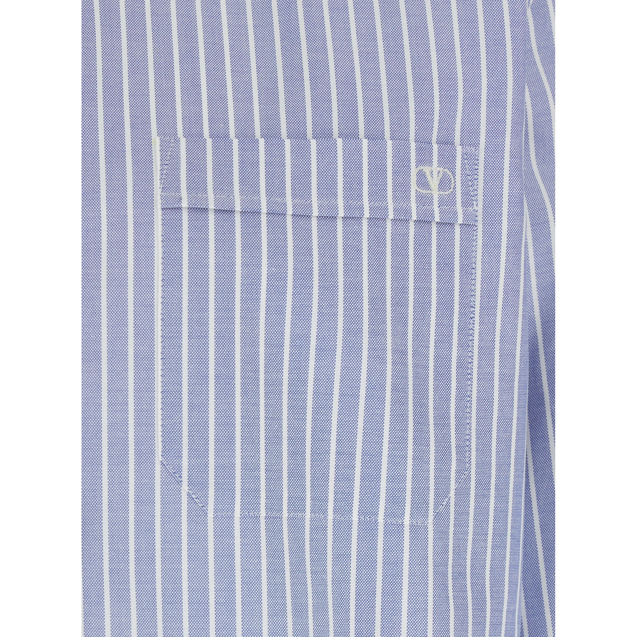 Light Blue Shirt with Logo Detail on the Front and All-Over Striped Motif in Cotton Man