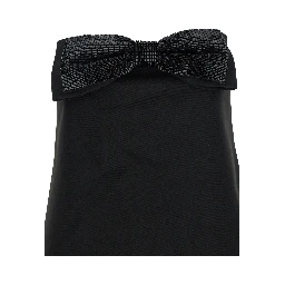 Black Sleeveless Mini Dress with Bandeau and Beaded Oversize Bow in Tech Fabric Woman