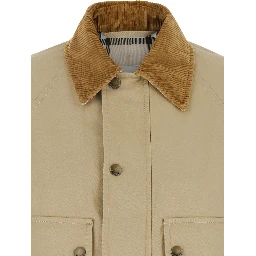Beige Cropped Jacket with Corduroy Collar in Cotton Woman
