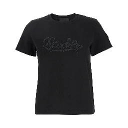 Black T-Shirt with Logo Embroidered on the Front in Cotton Woman