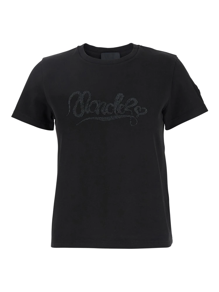 Black T-Shirt with Logo Embroidered on the Front in Cotton Woman
