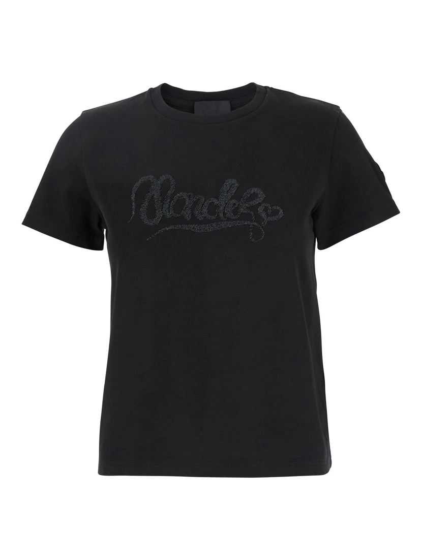 Black T-Shirt with Logo Embroidered on the Front in Cotton Woman