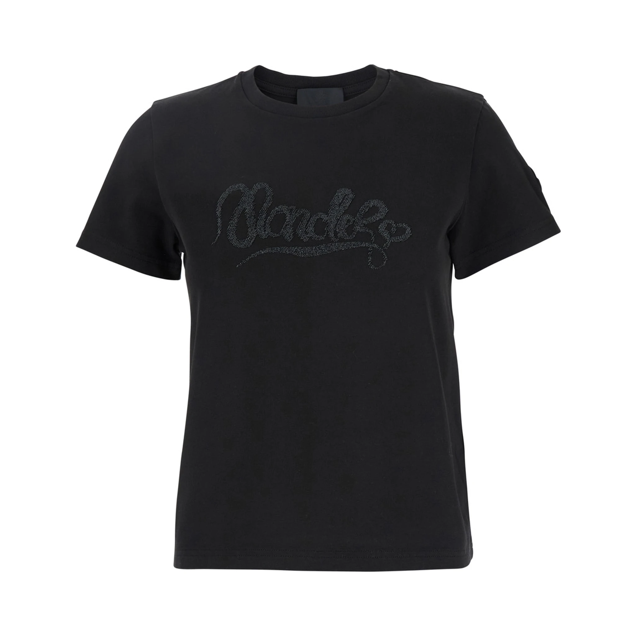 Black T-Shirt with Logo Embroidered on the Front in Cotton Woman