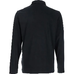 Black Polo with Classic Collar and Long Sleeves in Cotton and Silk Blend Man