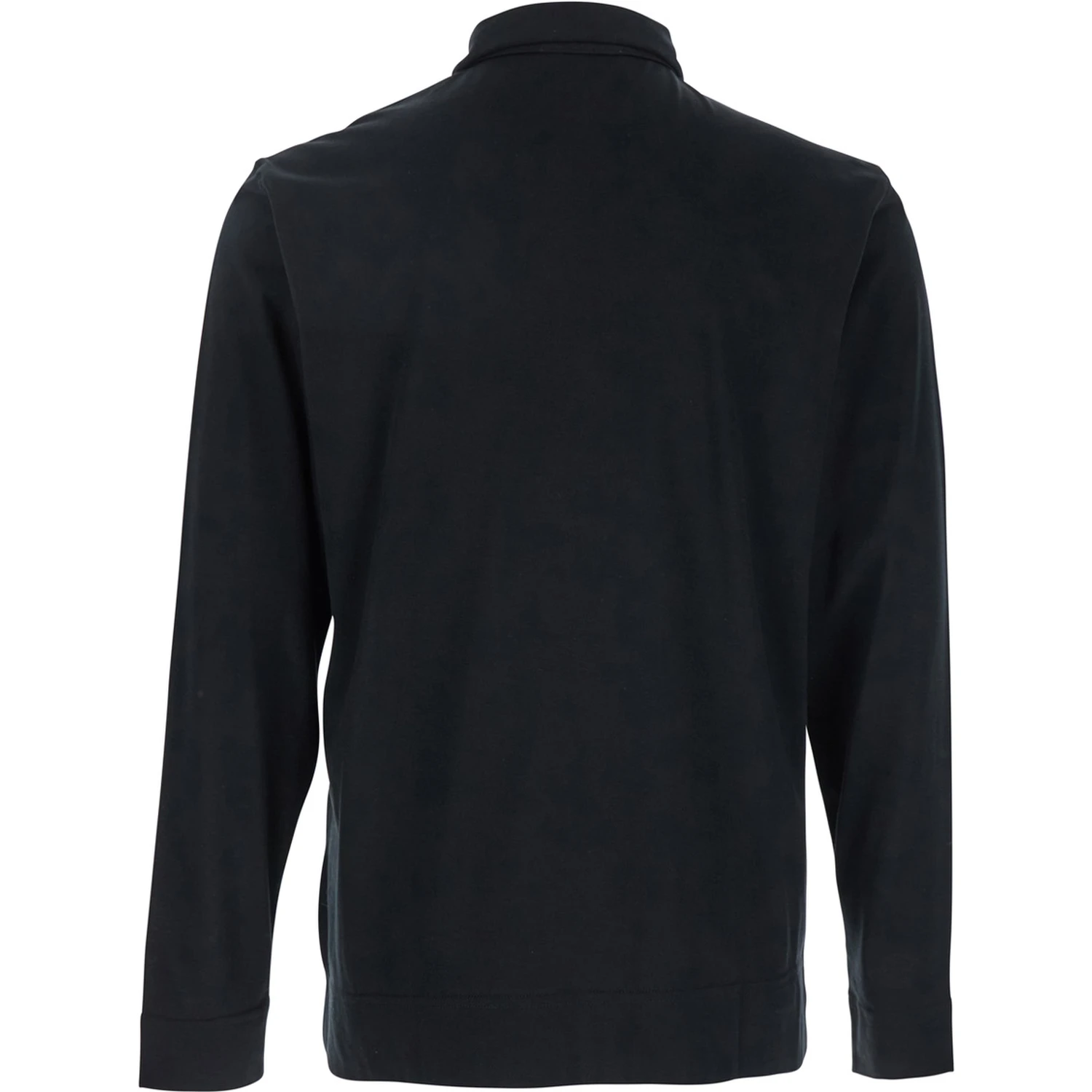 Black Polo with Classic Collar and Long Sleeves in Cotton and Silk Blend Man