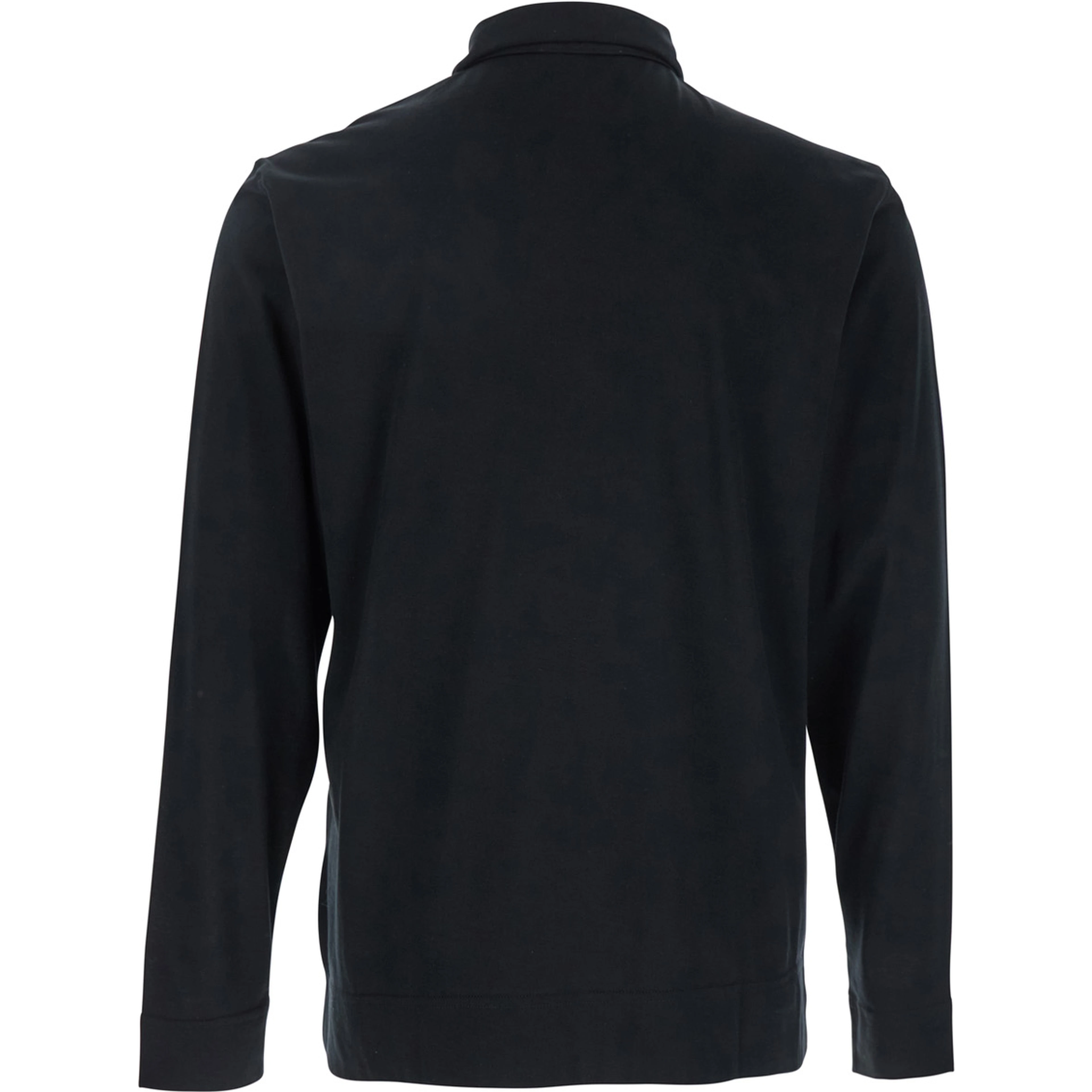 Black Polo with Classic Collar and Long Sleeves in Cotton and Silk Blend Man