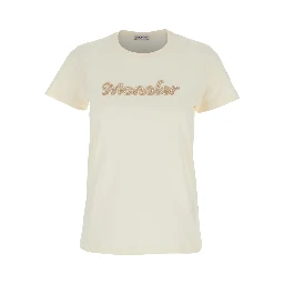 White T-Shirt with Embroidered Logo on the Front and Logo Patch on the Sleeve in Cotton Woman