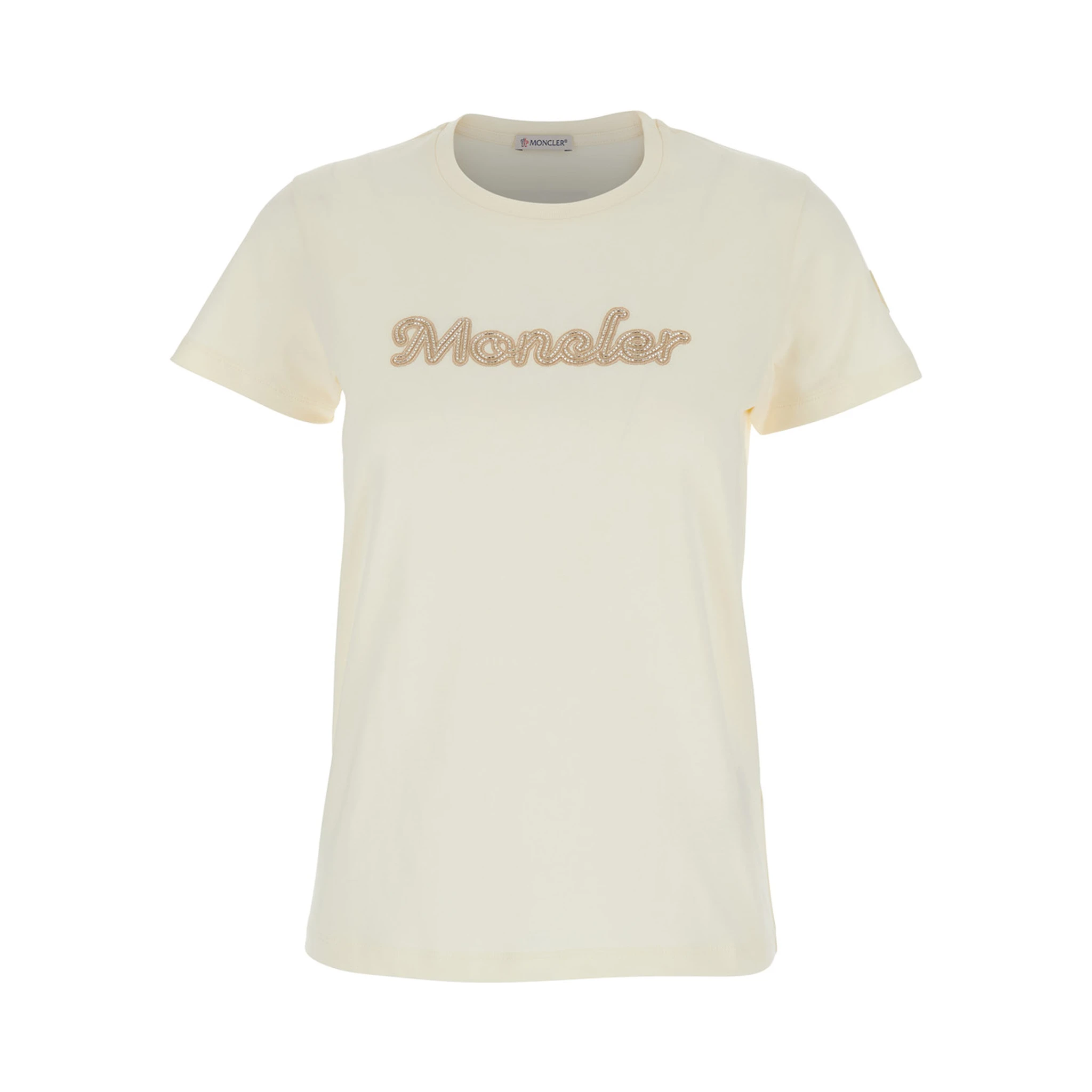 White T-Shirt with Embroidered Logo on the Front and Logo Patch on the Sleeve in Cotton Woman