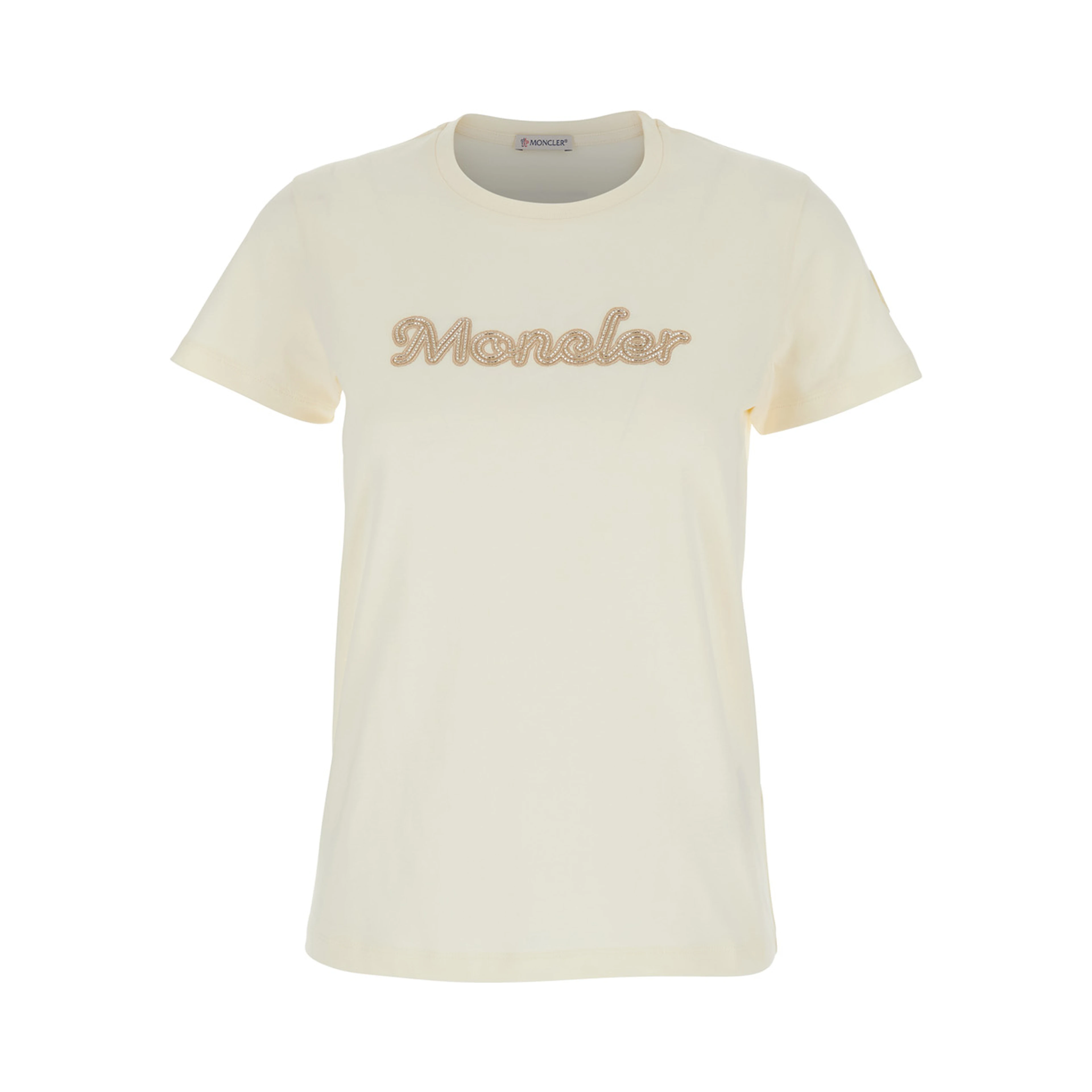 White T-Shirt with Embroidered Logo on the Front and Logo Patch on the Sleeve in Cotton Woman