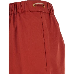 Haway Red Shorts with Elastic Waist and Pleated Details in Cotton Woman