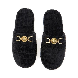 Black Slippers with Logo Plaque in Fabric Man