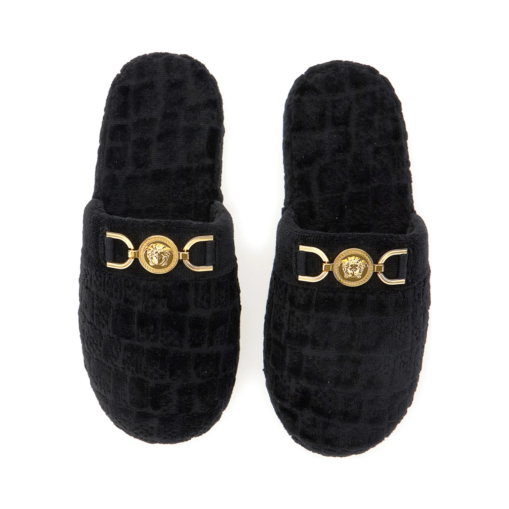 Black Slippers with Logo Plaque in Fabric Man