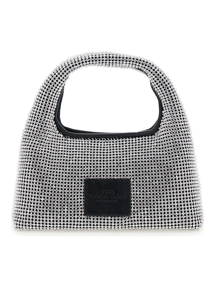 حقيبة يد صغيرة معدنية مزينة بشعار في الخلف ومزينة بالكامل بالكريستال، مصنوعة من قماش تقني نسائي alternative