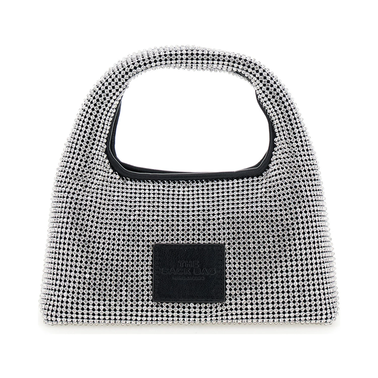 The Mini Sack Metallic Handbag with Logo Patch on the Rear and All-Over Crystal Embellishments in Tech Fabric Woman