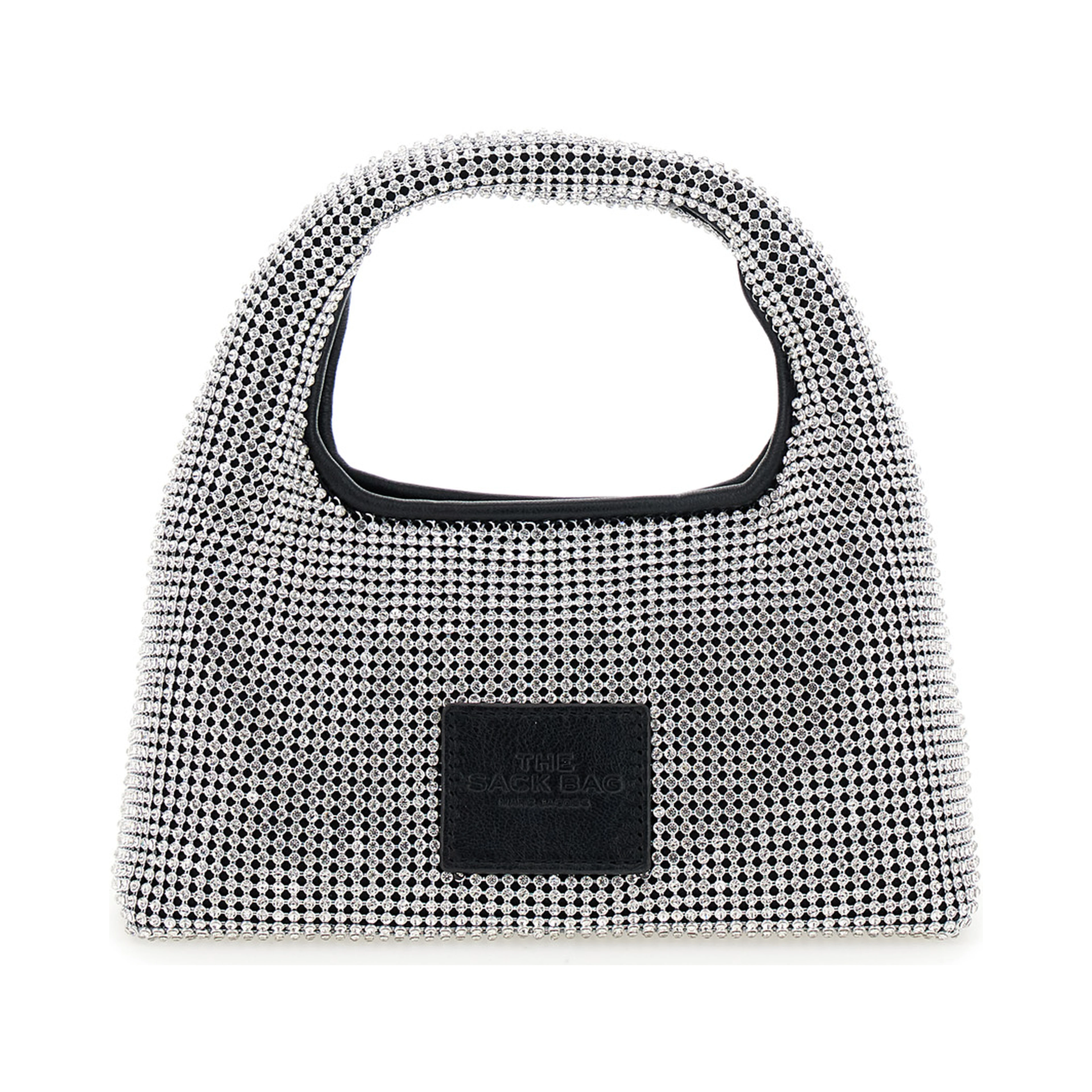 The Mini Sack Metallic Handbag with Logo Patch on the Rear and All-Over Crystal Embellishments in Tech Fabric Woman
