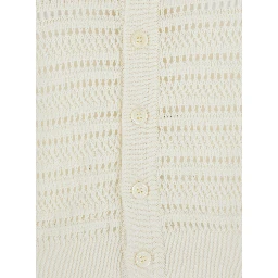 White Cardigan with Spread Collar in Cotton Woman