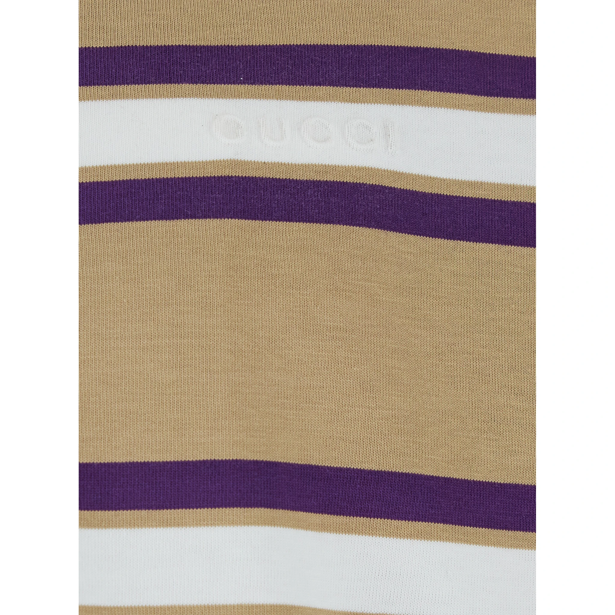 Beige Polo Shirt with Logo Imprinted on the Front and All-Over Striped Motif in Cotton Man