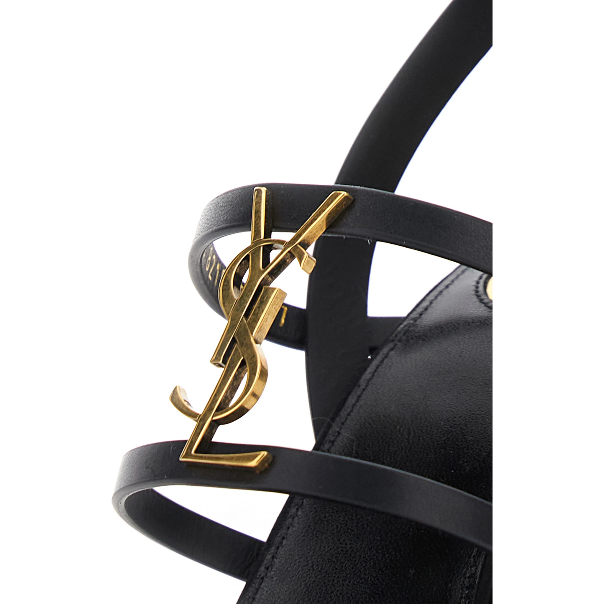 Black Wedges with Metallic Cassandre Detail and Adjustable Leather Strap in Leather Women