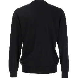 Black Round Neck Sweater with Long Sleeves in Wool and Silk Blend Man