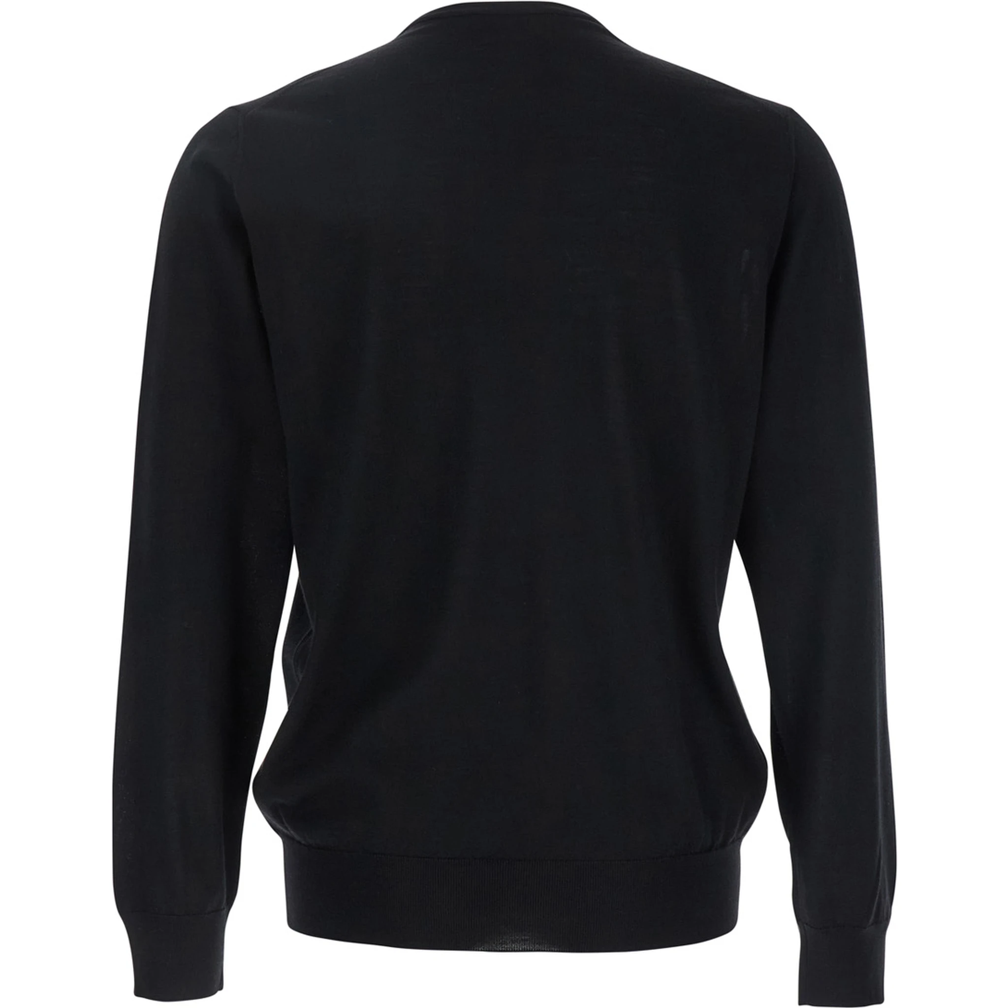 Black Round Neck Sweater with Long Sleeves in Wool and Silk Blend Man