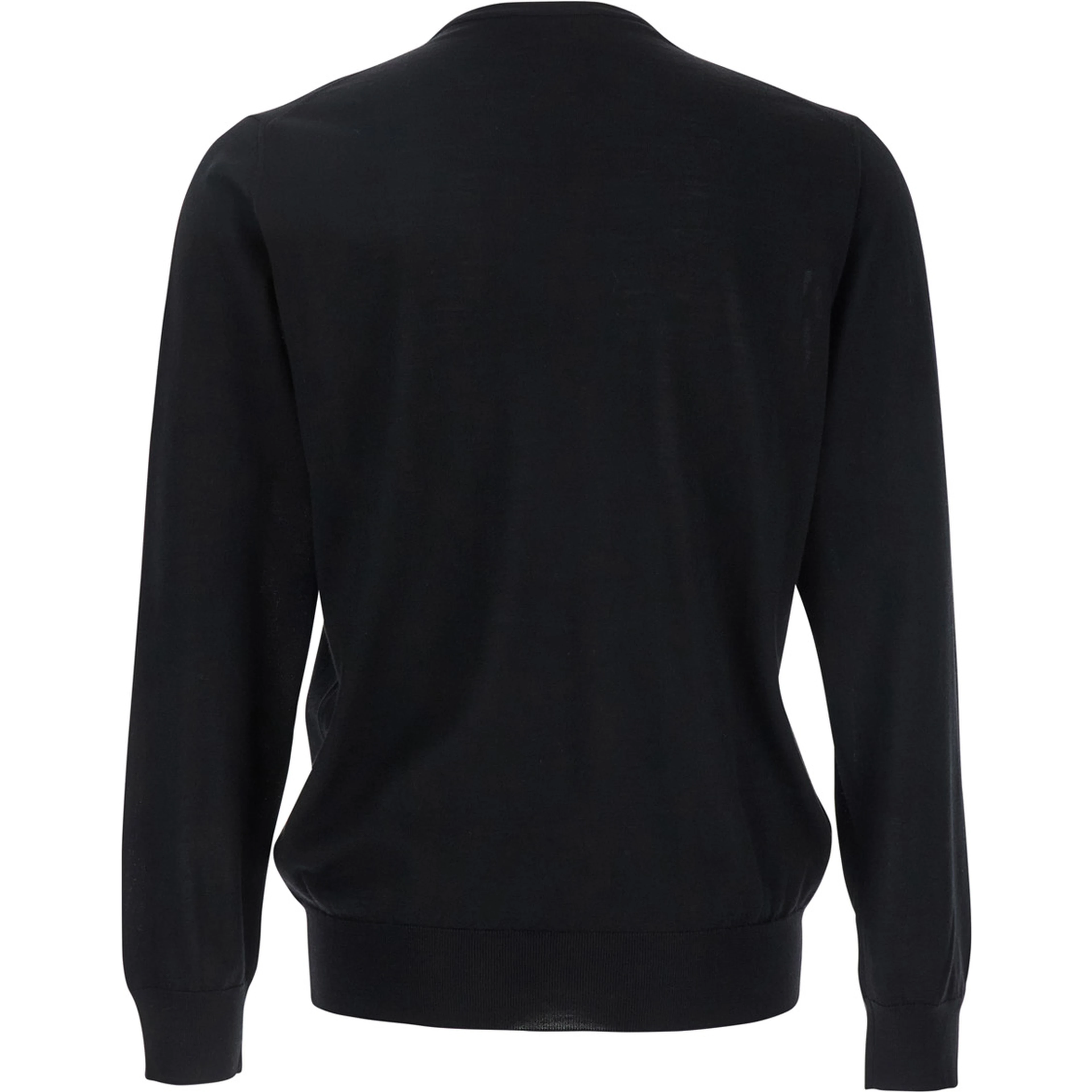 Black Round Neck Sweater with Long Sleeves in Wool and Silk Blend Man