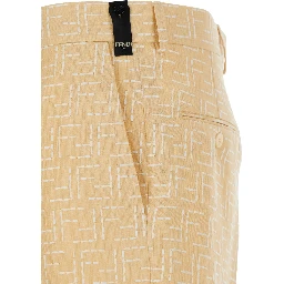 Yellow Pants with Belt Loops and All-Over FF Motif in Linen Blend Man