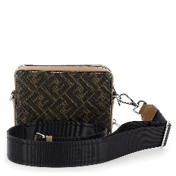 Camera Case Organizer Beige and Brown Crossbody Bag with FF Motif in Leather and Canvas Man