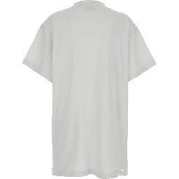 White T-Shirt with Logo Printed on the Front and Torn Details in Cotton Woman
