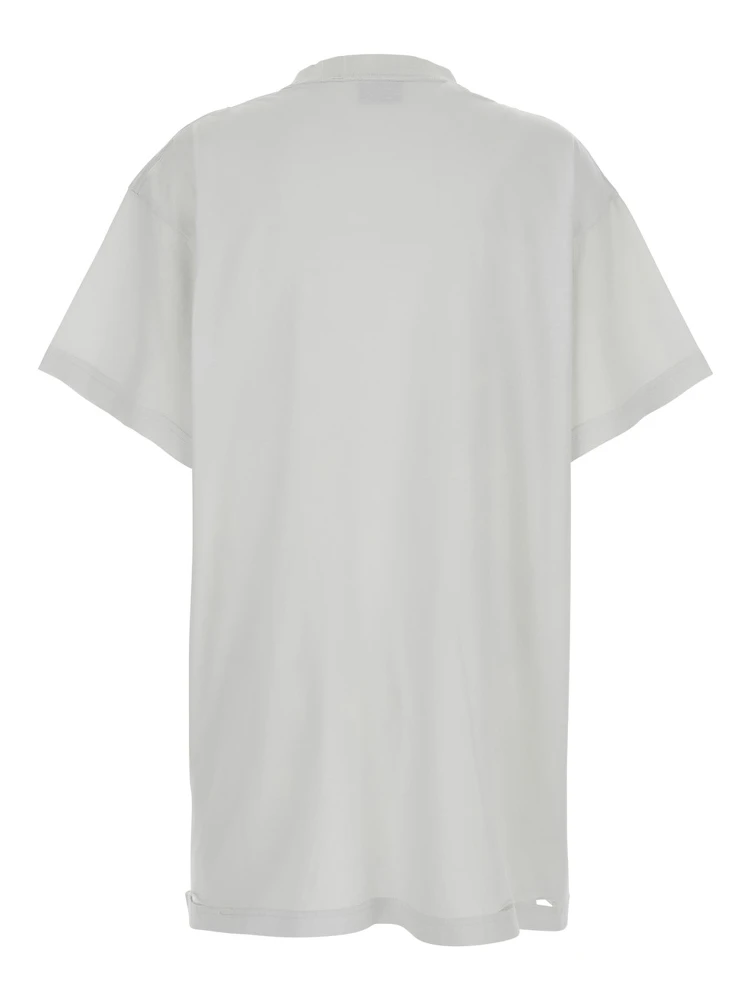 White T-Shirt with Logo Printed on the Front and Torn Details in Cotton Woman alternative