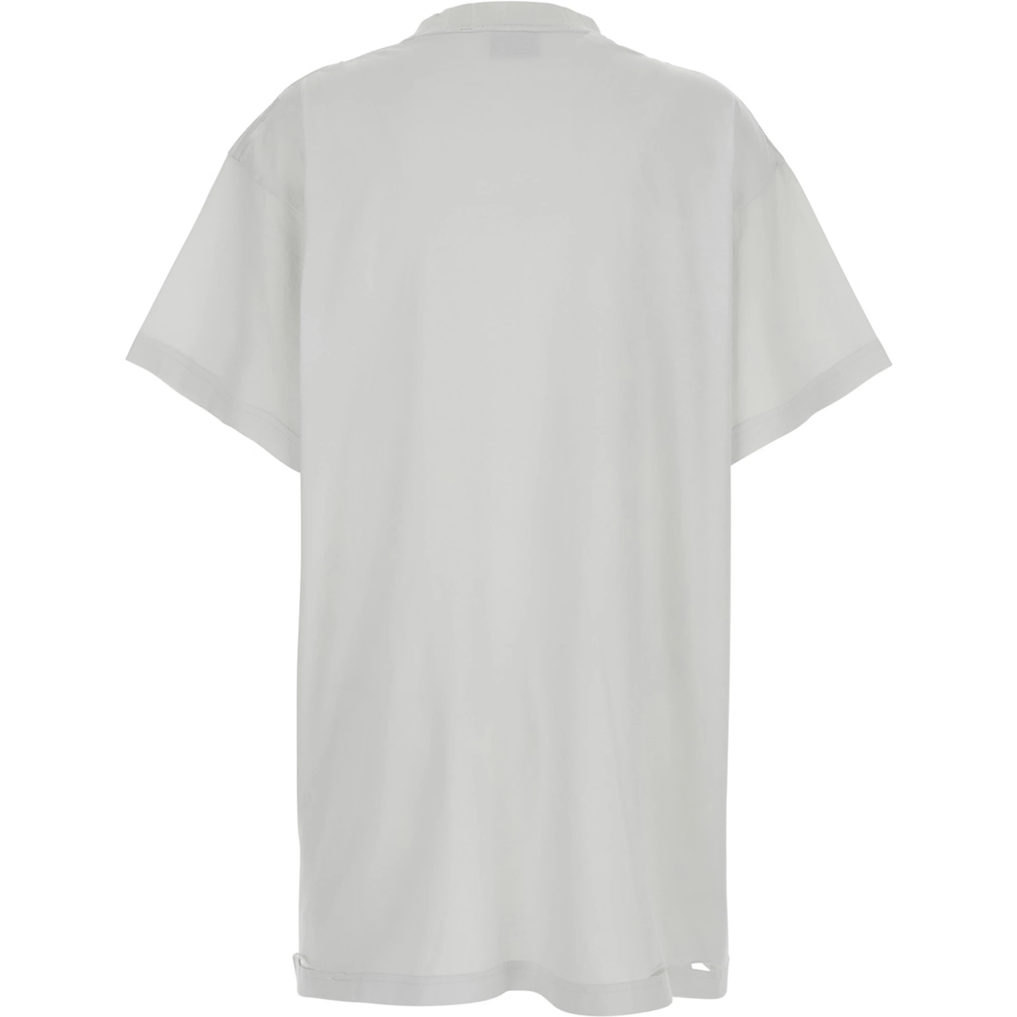 White T-Shirt with Logo Printed on the Front and Torn Details in Cotton Woman