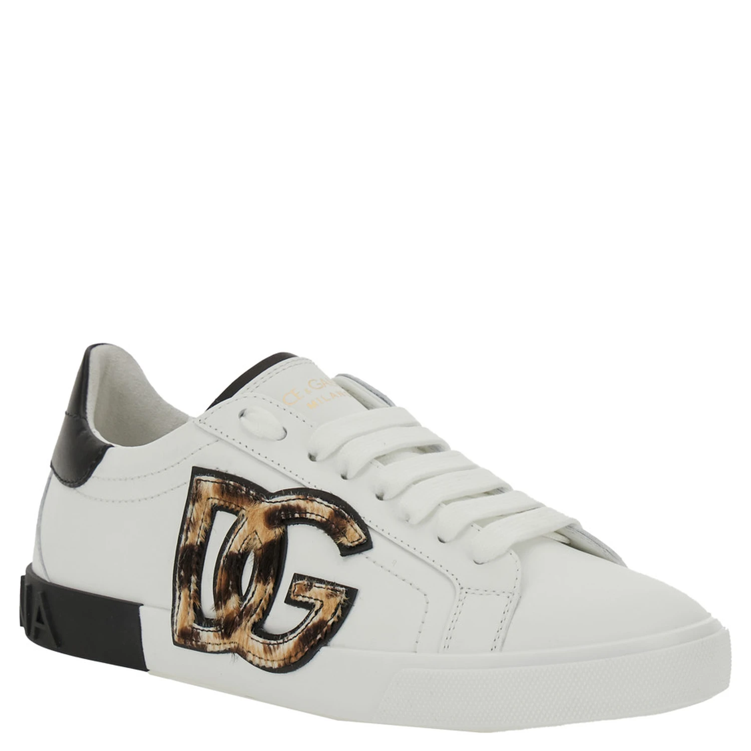 White Low Top Sneaker with Animal-Motif Logo in Leather Woman
