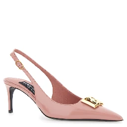 Pink Slingback Pumps with Logo Plaque on the Front in Leather Woman