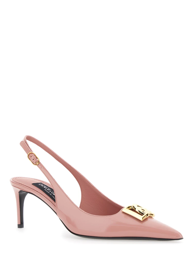 Pink Slingback Pumps with Logo Plaque on the Front in Leather Woman alternative