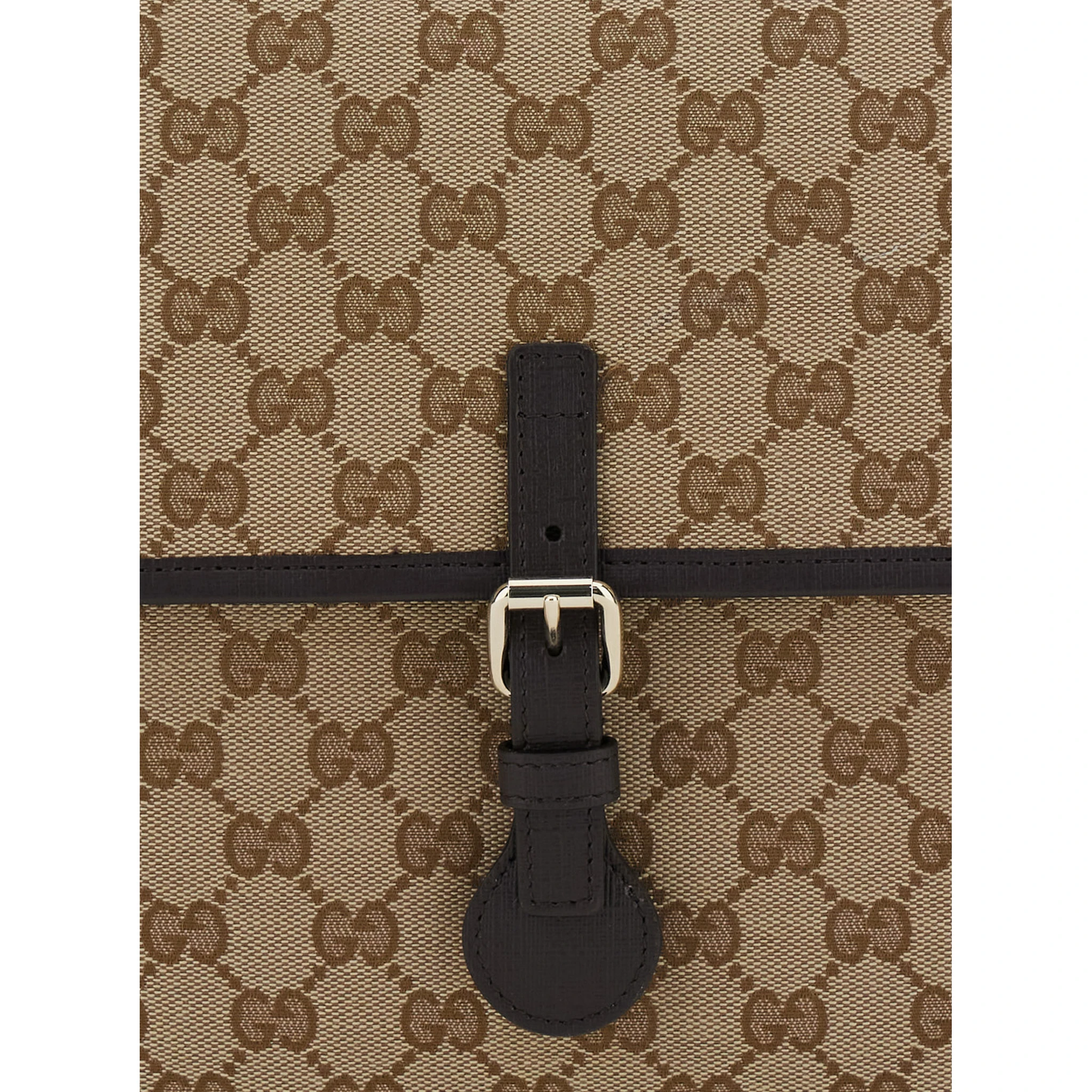 Beige Crossbody Bag with All-Over GG Motif and Web Detail in Fabric Boy