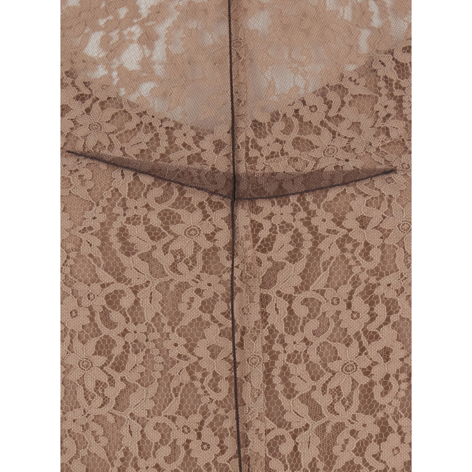 Beige Sleeveless Crewneck Dress with Floral Embroidery in Lace Woman