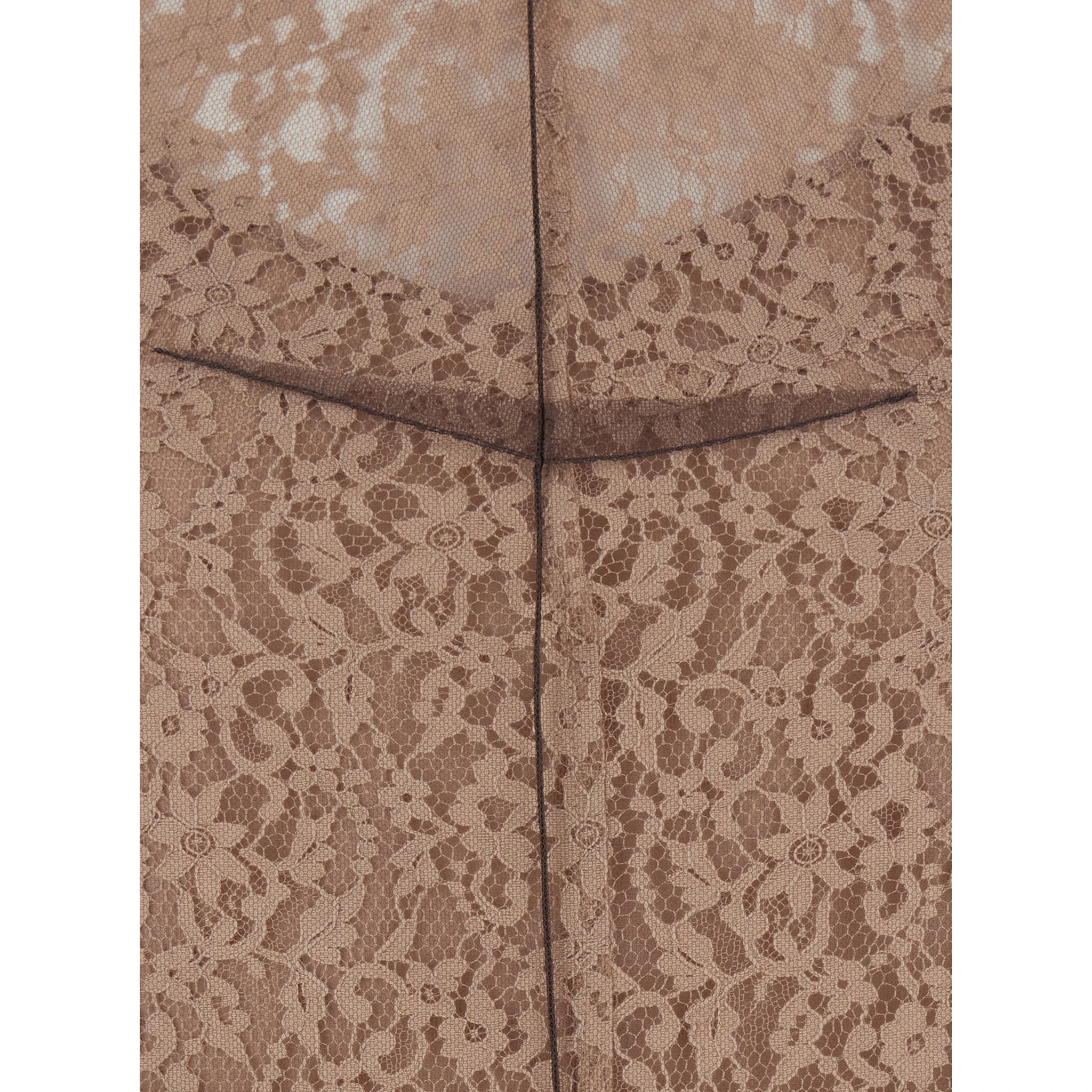 Beige Sleeveless Crewneck Dress with Floral Embroidery in Lace Woman