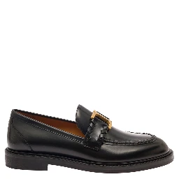 Marcie Black Loafers with Gold-Colored Metal Logo in Smooth Leather Woman