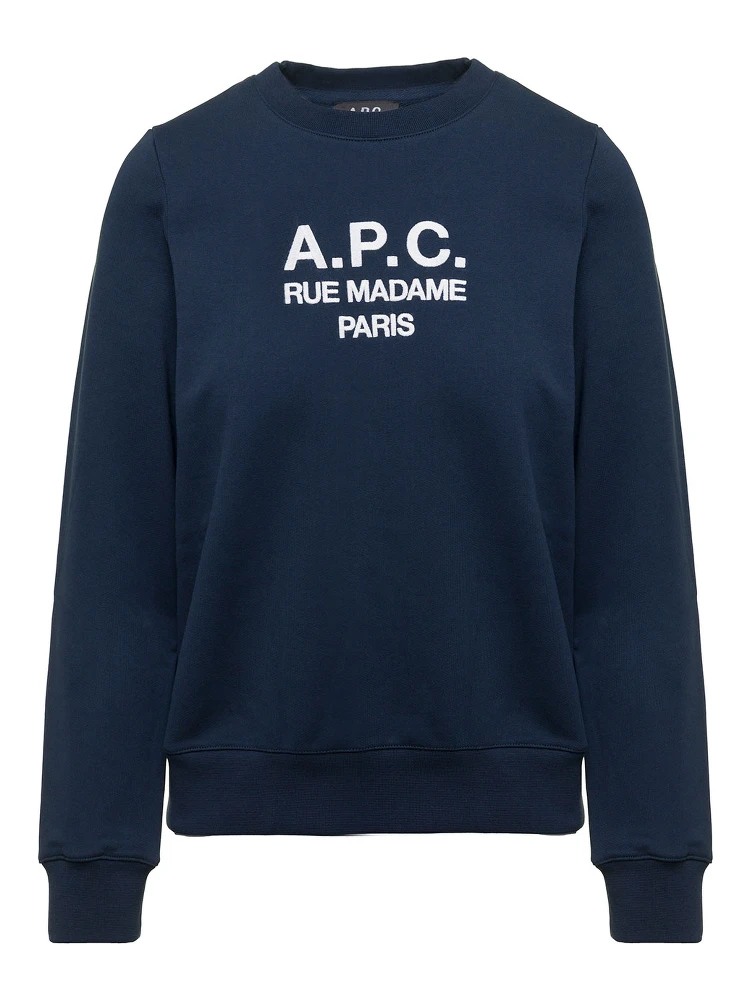 Blue Tina Sweatshirt in Fleece Cotton with Logo Embroidery to the Chest A.P.C. Woman