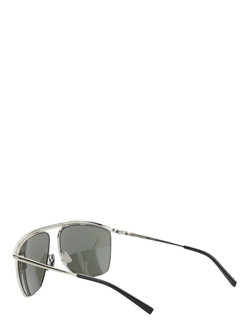 SL 820 Metallic Aviator Sunglasses with Nylon Lenses and Curved Top Bar in Metal Woman