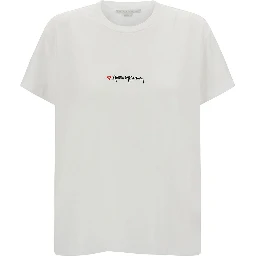 White Crewneck T-Shirt with Embroidered Logo at the Front in Cotton Woman