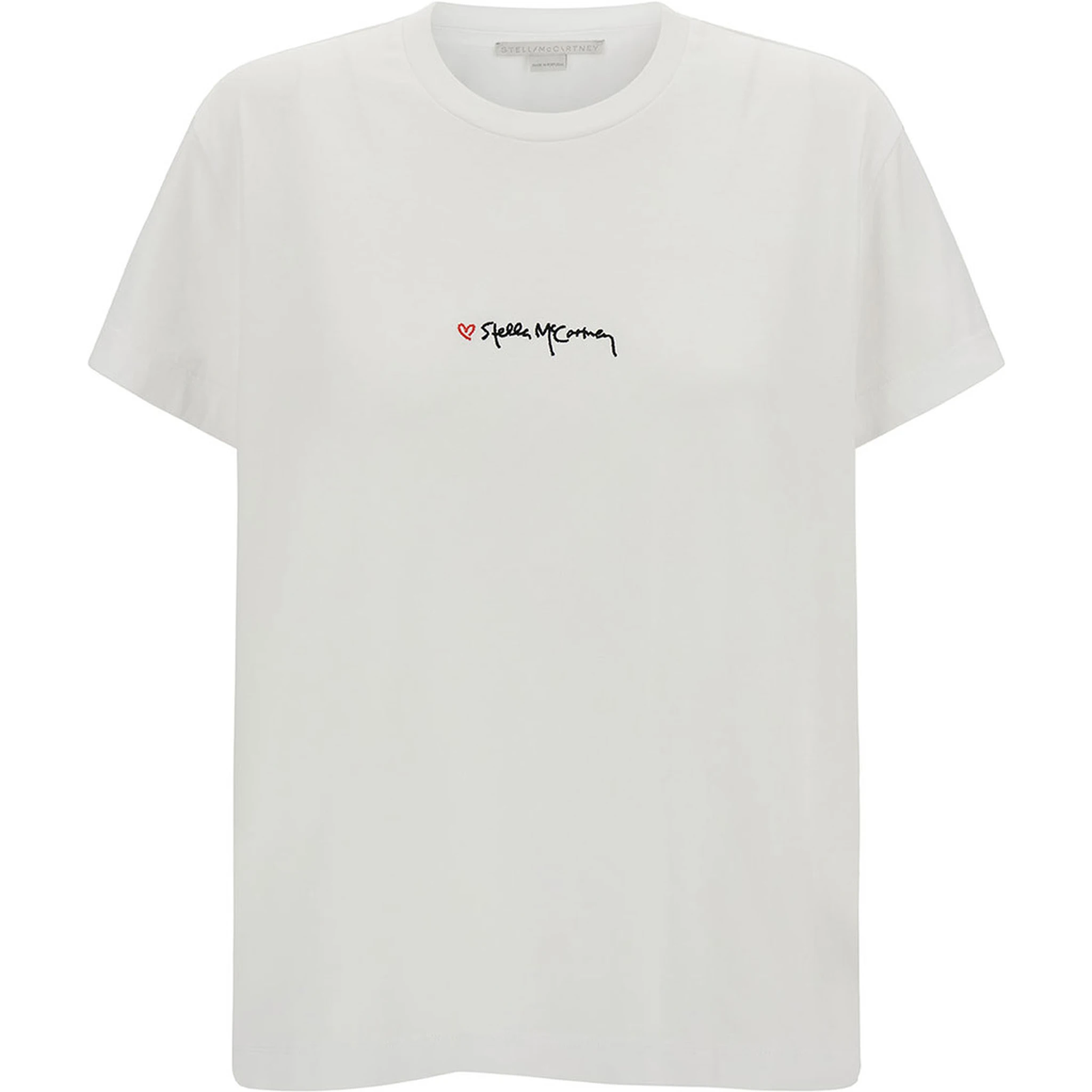White Crewneck T-Shirt with Embroidered Logo at the Front in Cotton Woman