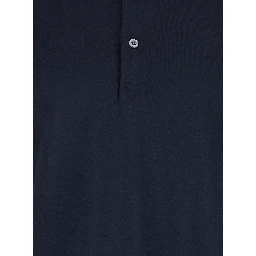 Blue Polo with Classic Collar and Long Sleeves in Cotton and Silk Blend Man